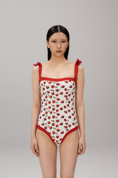 Cherry Bow One-Piece Swimsuit worn