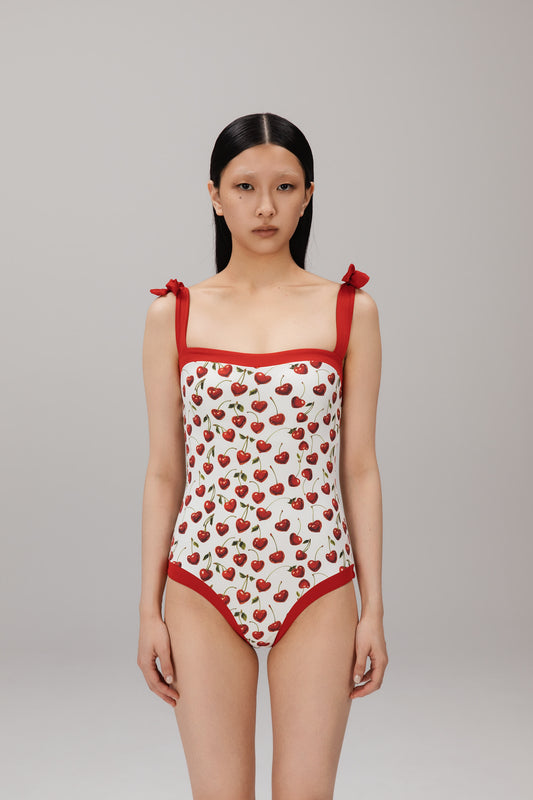 Cherry Bow One-Piece Swimsuit worn