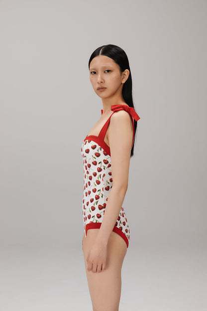 Cherry Bow One-Piece Swimsuit worn