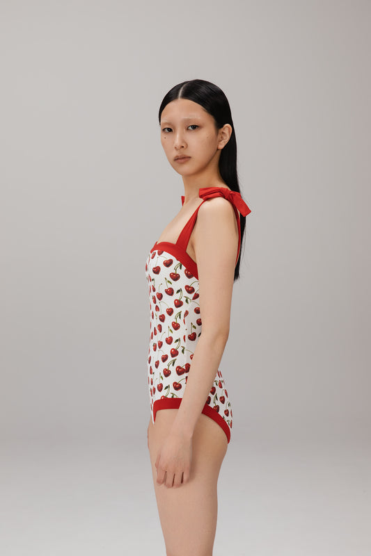 Cherry Bow One-Piece Swimsuit worn