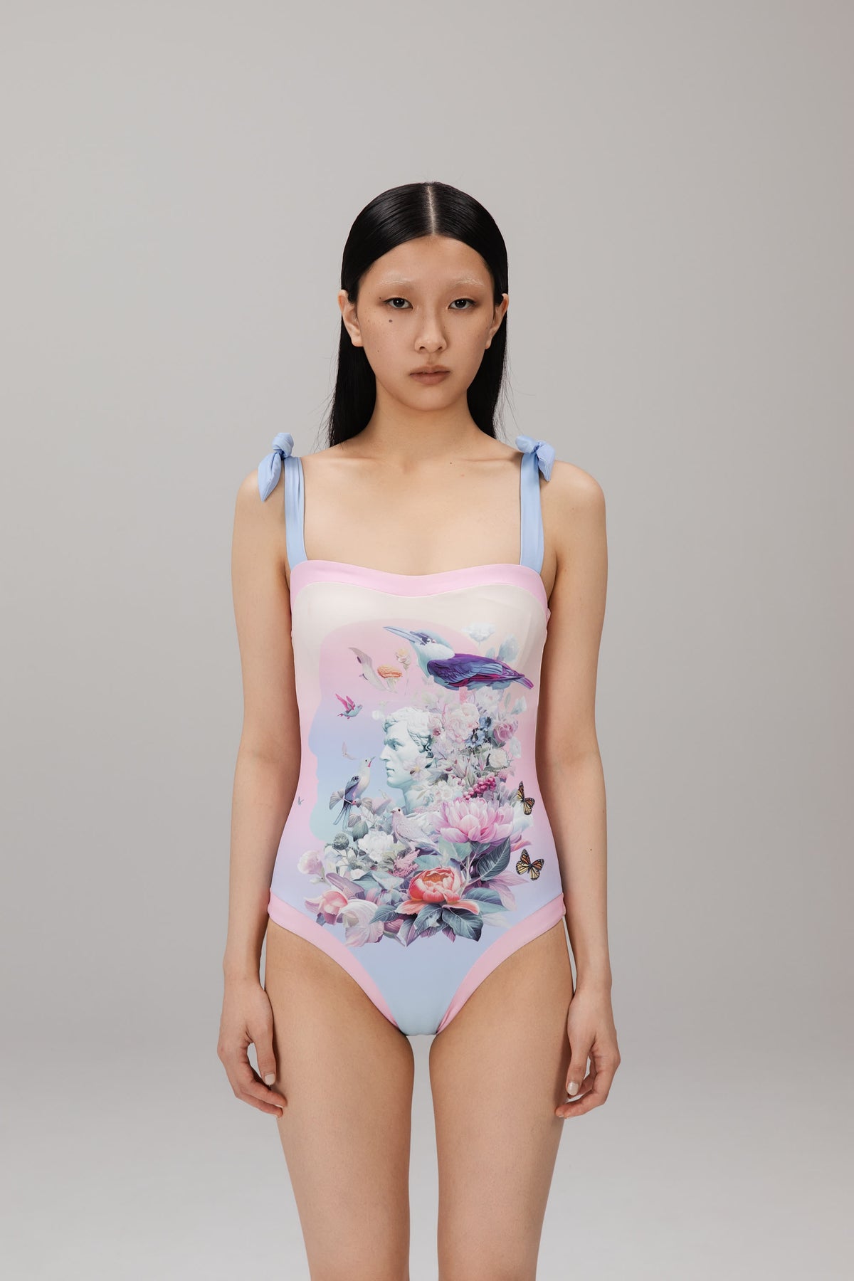 Garden Floral Bow One-Piece Swimsuit worn