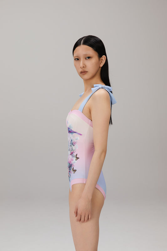 Garden Floral Bow One-Piece Swimsuit worn