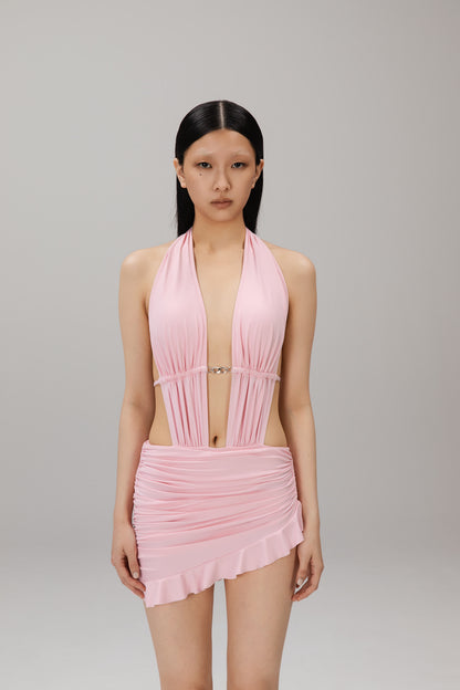 Pink Halter Swim Dress worn