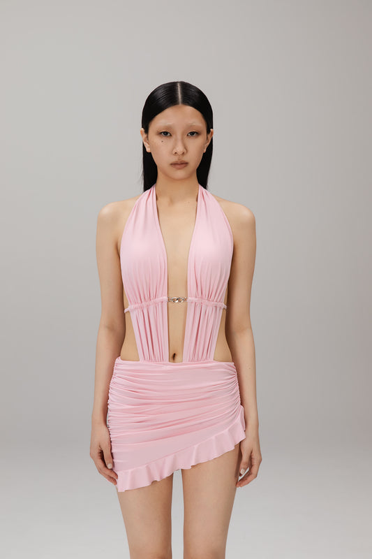 Pink Halter Swim Dress worn