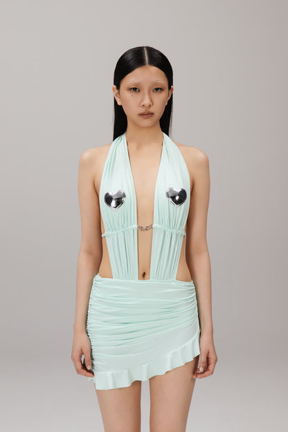 Mint Halter Swim Dress worn