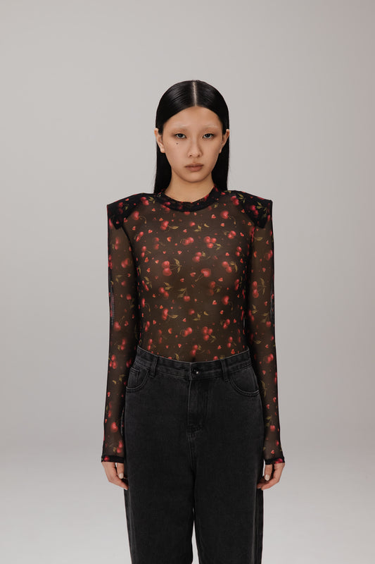 Black Cherry Mesh Bodysuit worn