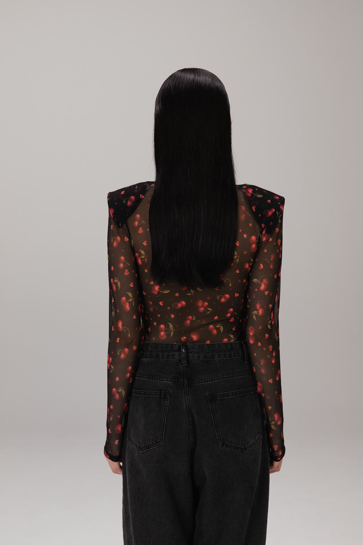 Black Cherry Mesh Bodysuit worn