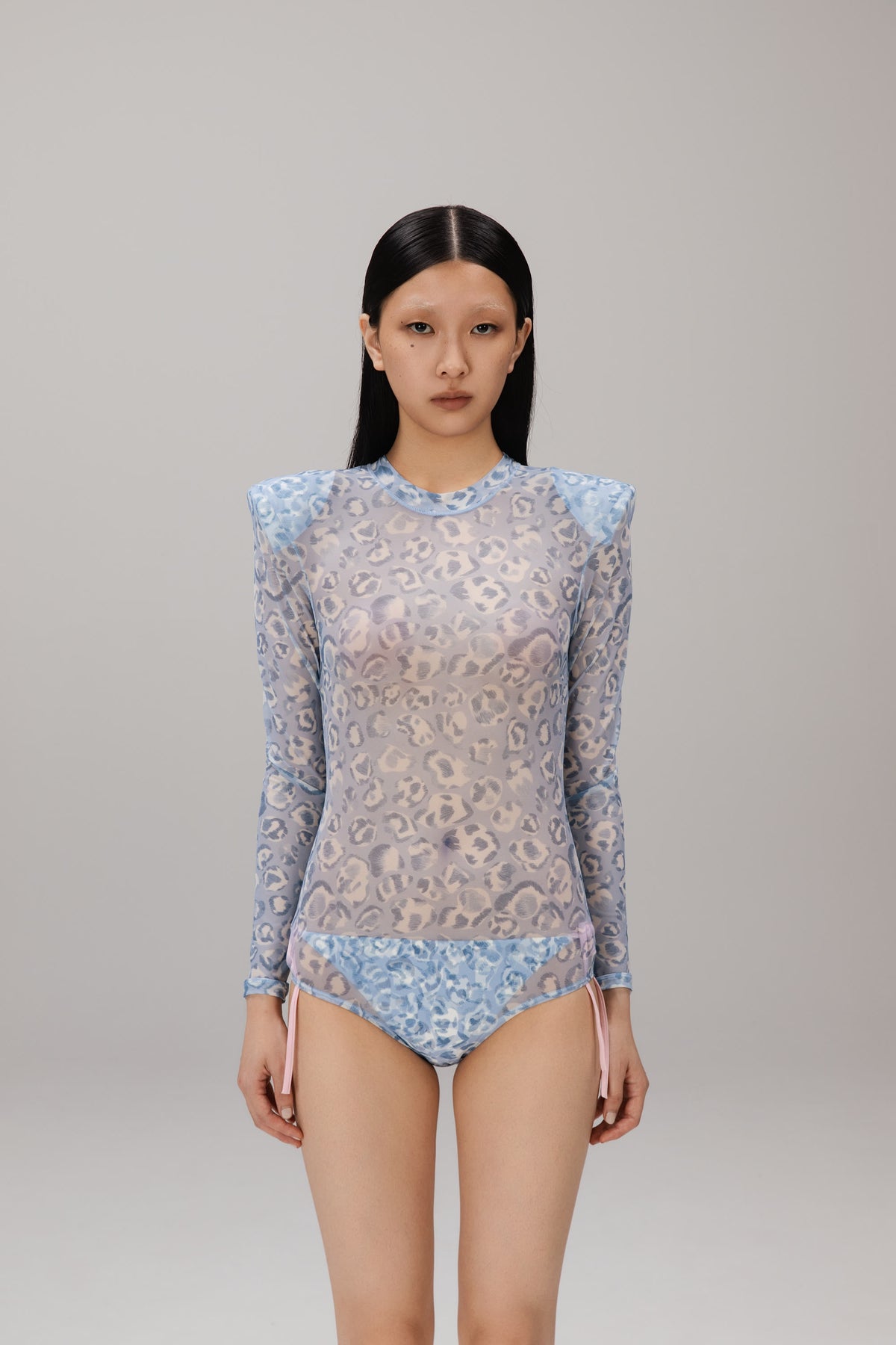 Blue Leopard Mesh Bodysuit worn