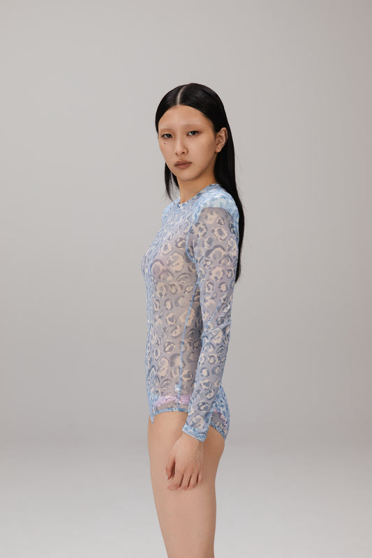 Blue Leopard Mesh Bodysuit worn
