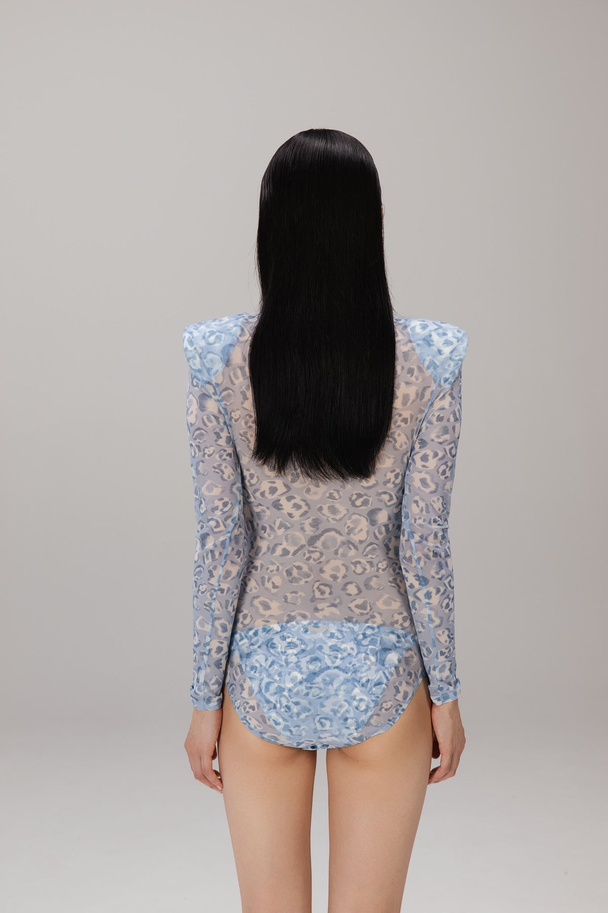 Blue Leopard Mesh Bodysuit worn