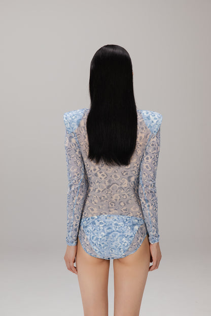 Blue Leopard Mesh Bodysuit worn
