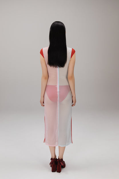 Pink Leopard Qipao Midi Dress worn