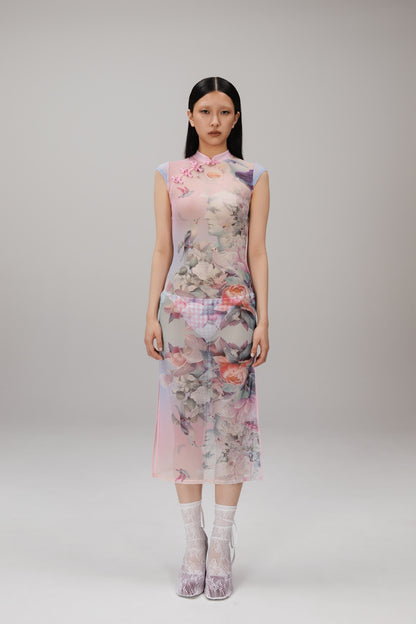 Garden Floral Qipao Midi Dress worn