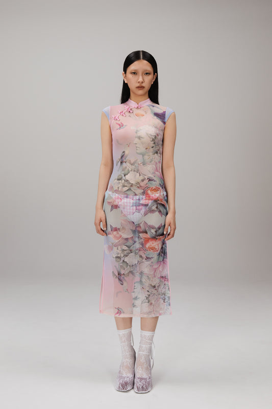 Garden Floral Qipao Midi Dress worn