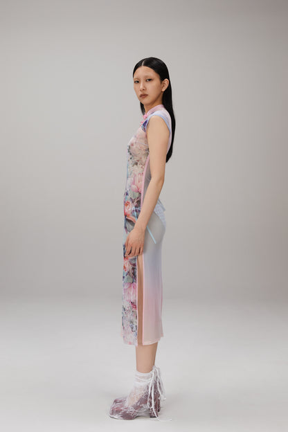 Garden Floral Qipao Midi Dress worn