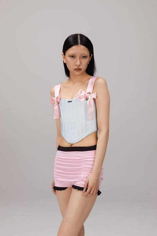 Blue Satin Ribbon Corset Top worn