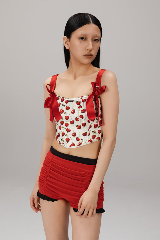 Cherry Ribbon Corset Top worn