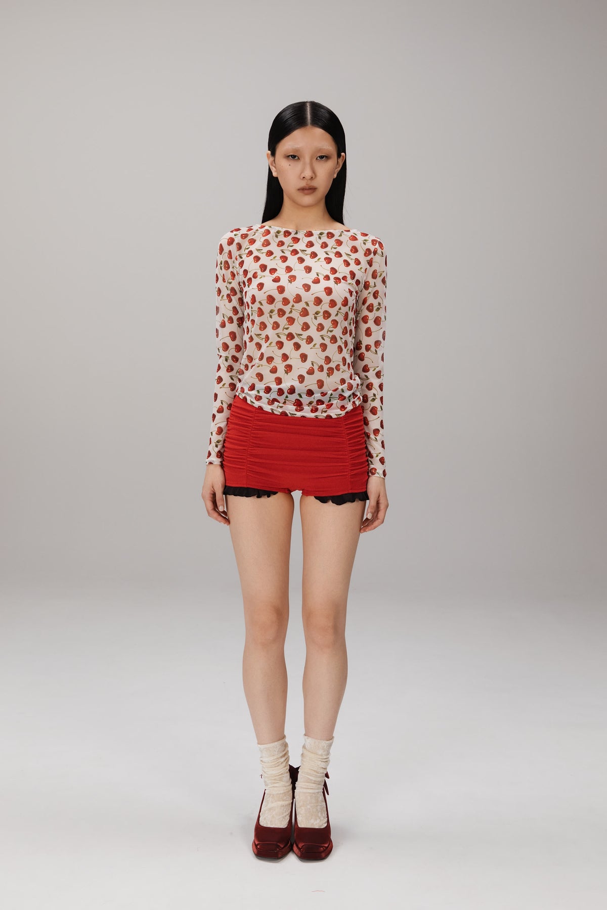 Cherry Long-Sleeve Top worn