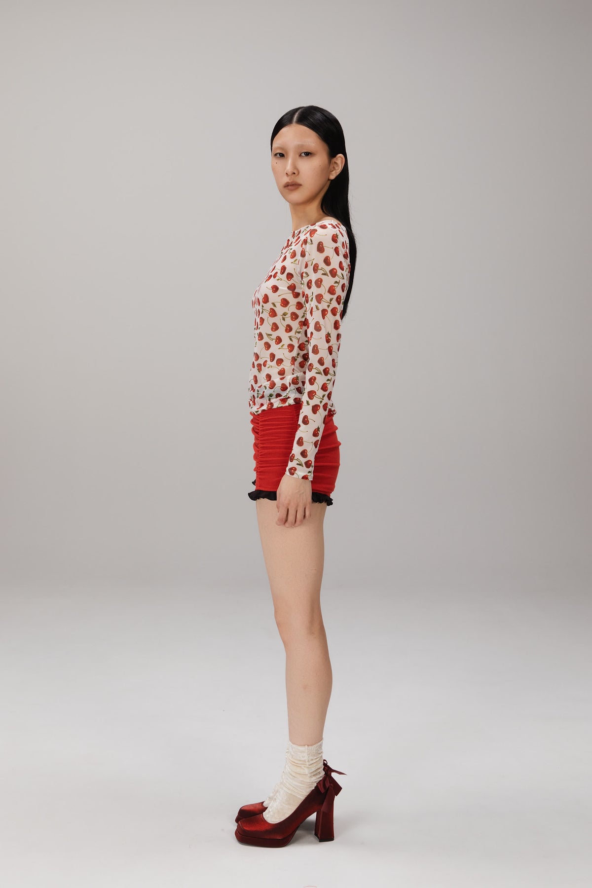Cherry Long-Sleeve Top worn