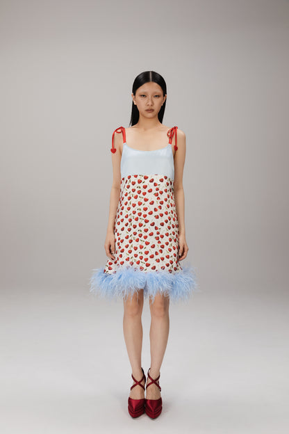 Cherry Feather-Hem Slip Dress worn