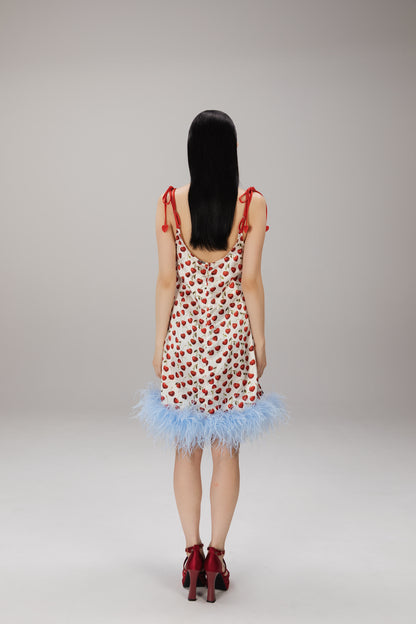 Cherry Feather-Hem Slip Dress worn